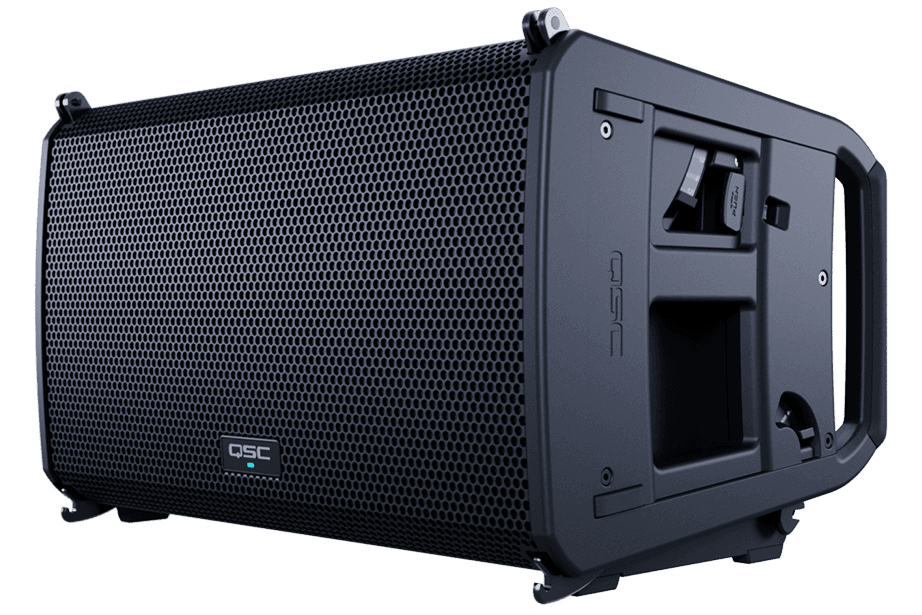 A line array element, seen from the front at an angle